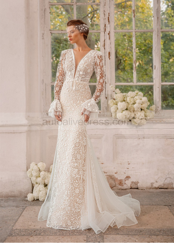 Ivory Beaded Lace Tulle Luxury Wedding Dress